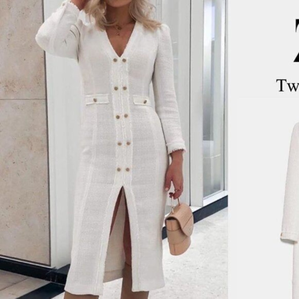 Zara v-neck tweed dress